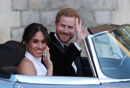 Prince William's brother Harry opted for a Jaguar E-Type Concept Zero to drive off from Windsor Castle with his new bride, Meghan Markle.