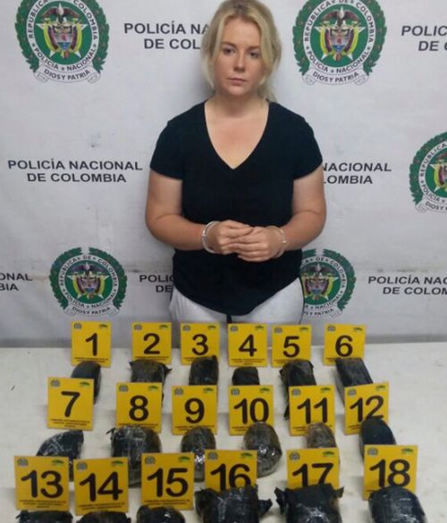 Cassie Sainsbury was arrested after she was allegedly found with 5.8kg in her luggage in Colombia. (Colombia National Police, 9NEWS)