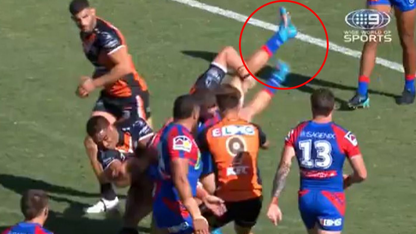 Wests Tigers recruit Jackson Hastings facing three-week back for ugly tackle in Knights clash