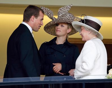 Peter pictured with sister Zara and his grandmother Queen Elizabeth.