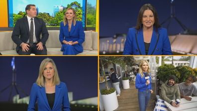 Seeing blue! Allison Langdon, Jacqui Lambie, Fiona Willan and Lara Vella wearing the same shade of blue on Today.