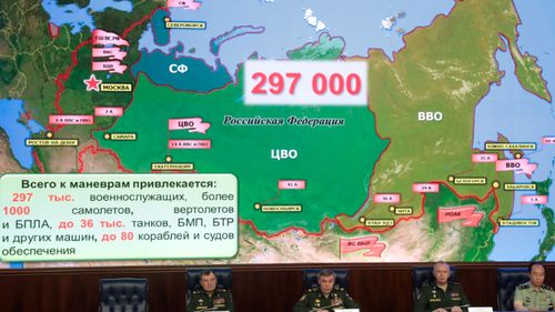 Russian defence chiefs explain the Vostok 2018 war games at a media conference.