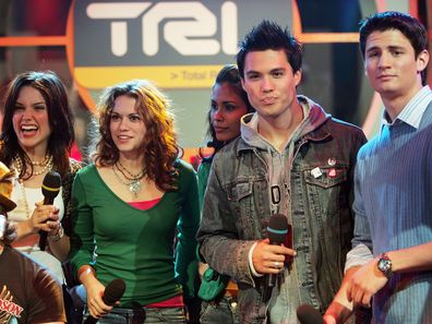 Sophia Bush, Bethany Joy Lenz, Chad Michael Murray, and James Lafferty appear on stage during MTV's Total Request Live at the MTV Times Square Studios November 1, 2004 in New York City. 