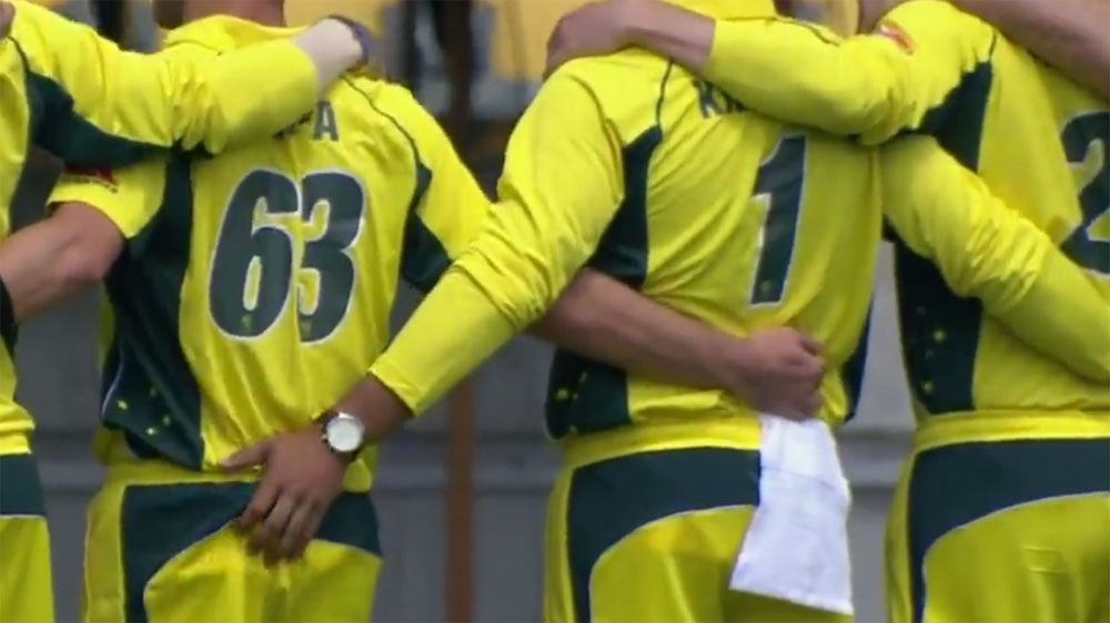 Khawaja caught squeezing Adam Zampa's bottom during Australia anthem