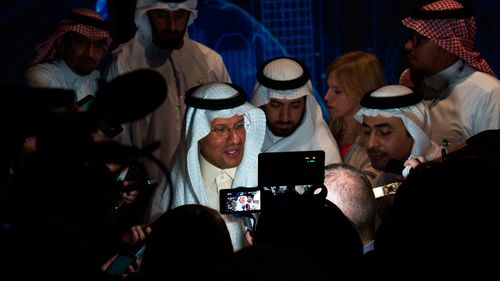 Saudi Arabia's new Energy Minister Prince Abdulaziz bin Salman speaks to journalists at the World Energy Congress in Abu Dhabi, United Arab Emirates. Prince Abdulaziz said oil producers "have to share responsibility" to balance the market in comments that marked his debut since being named the kingdom's new oil minister the previous day.