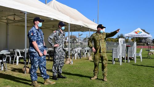 Australian Defence Force personnel prepare for the opening of a mass vaccination centre in Dubbo, NSW.