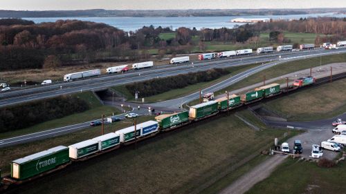 The accident happened on a bridge linking Denmark's two main islands shortly before 7.35am local time on Wednesday (local time).