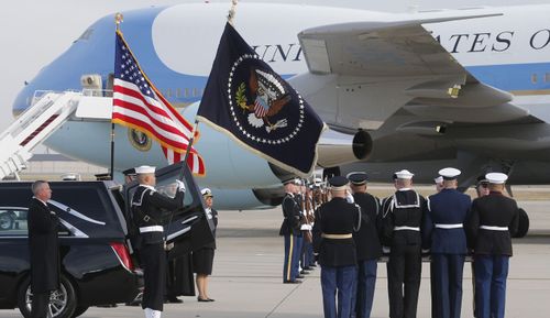 George HW Bush's casket was put on its final journey to Texas.