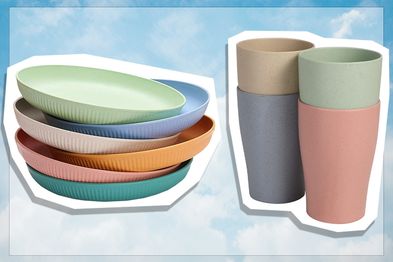 9PR: WANBY Wheat Straw Plastic Cups, 4-Pack and Ayvicco Wheat Straw Plastic Plates, 6-Pack
