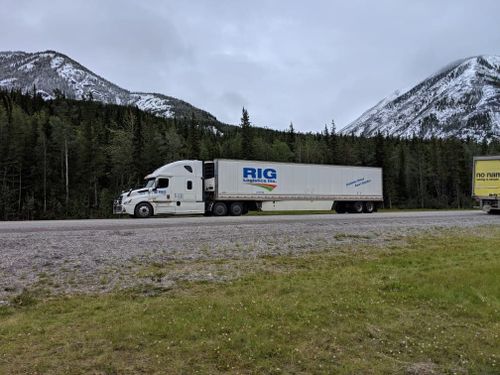 John Van Vyfeyken's truck parked up at the site where Lucas Fowler and Chynna Deese's memorial is located, 20 kilometres south of Liard Hot Springs, B.C.