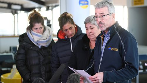 Emiliano Sala's family with marine scientist David Mearns, who is leading the search.