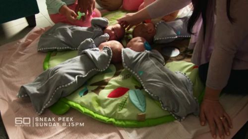 The Tuccis' quintuplets at their Perth home. (60 Minutes)
