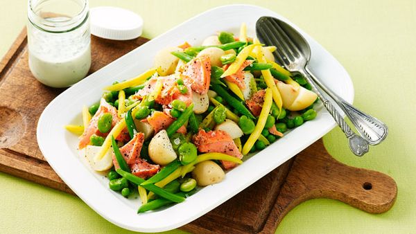 Ocean trout with three-bean salad and buttermilk dressing