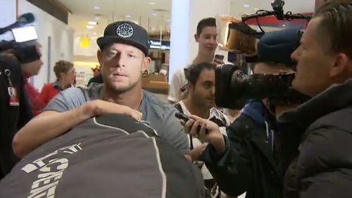 Fanning was greeted by a media pack upon his arrival in Sydney today. (9NEWS)