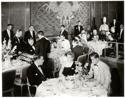 The dining room of an ocean liner in the 1940s