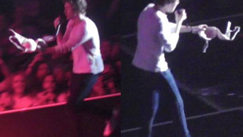 Watch: Cheeky! One Direction's Harry Styles plays with fan's bra on stage