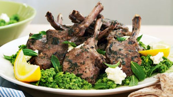 Oregano lamb cutlets with ricotta & mashed peas
