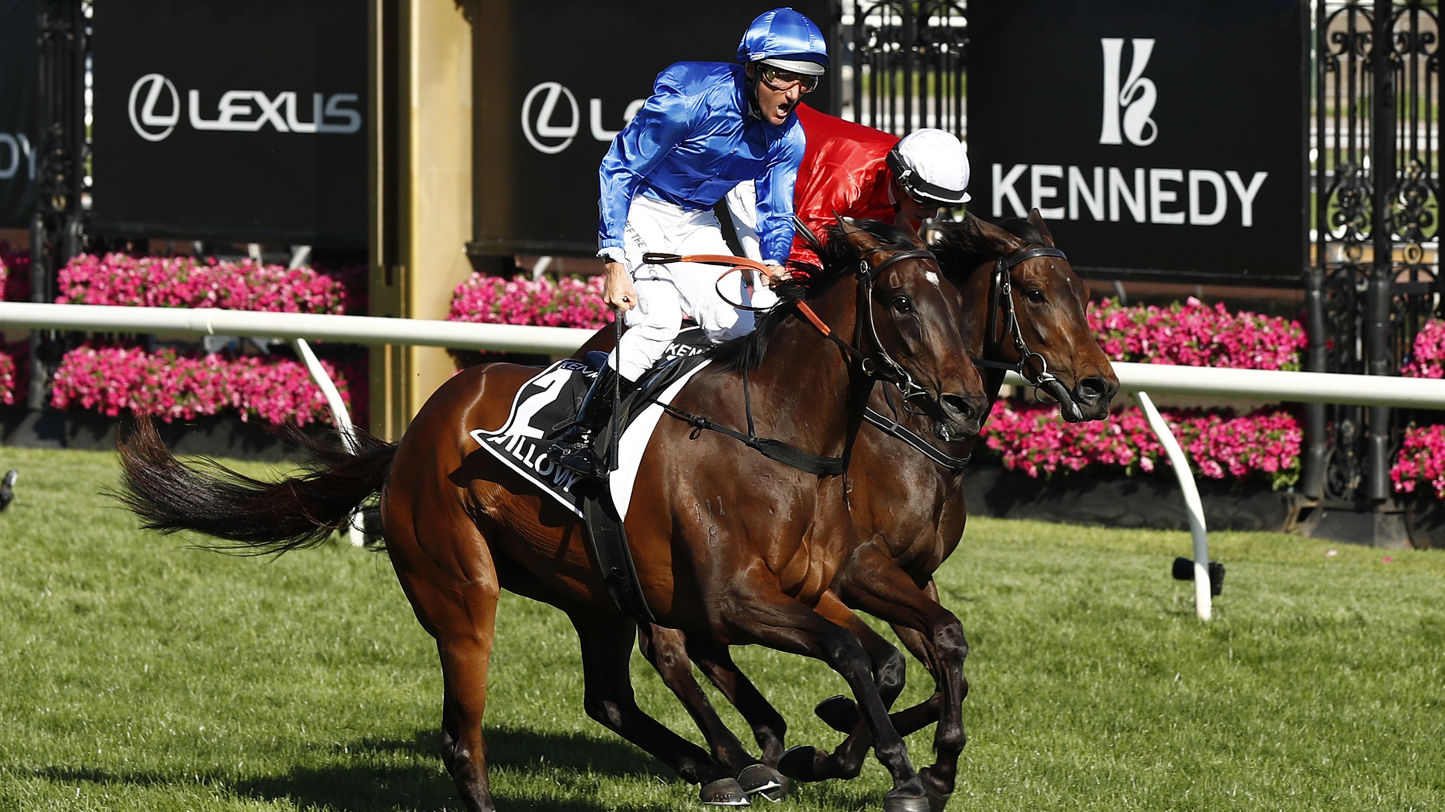 Damien Oliver riding Willowy to win the Kennedy Oaks.