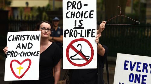 Abortion pro-choice supporters rally outside the Queensland Parliament in Brisbane in 2016.