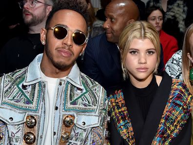 Lewis Hamilton and Sofia Richie at the Balmain Menswear Fall/Winter 2017-2018 show as part of Paris Fashion Week on January 21, 2017 in Paris, France.