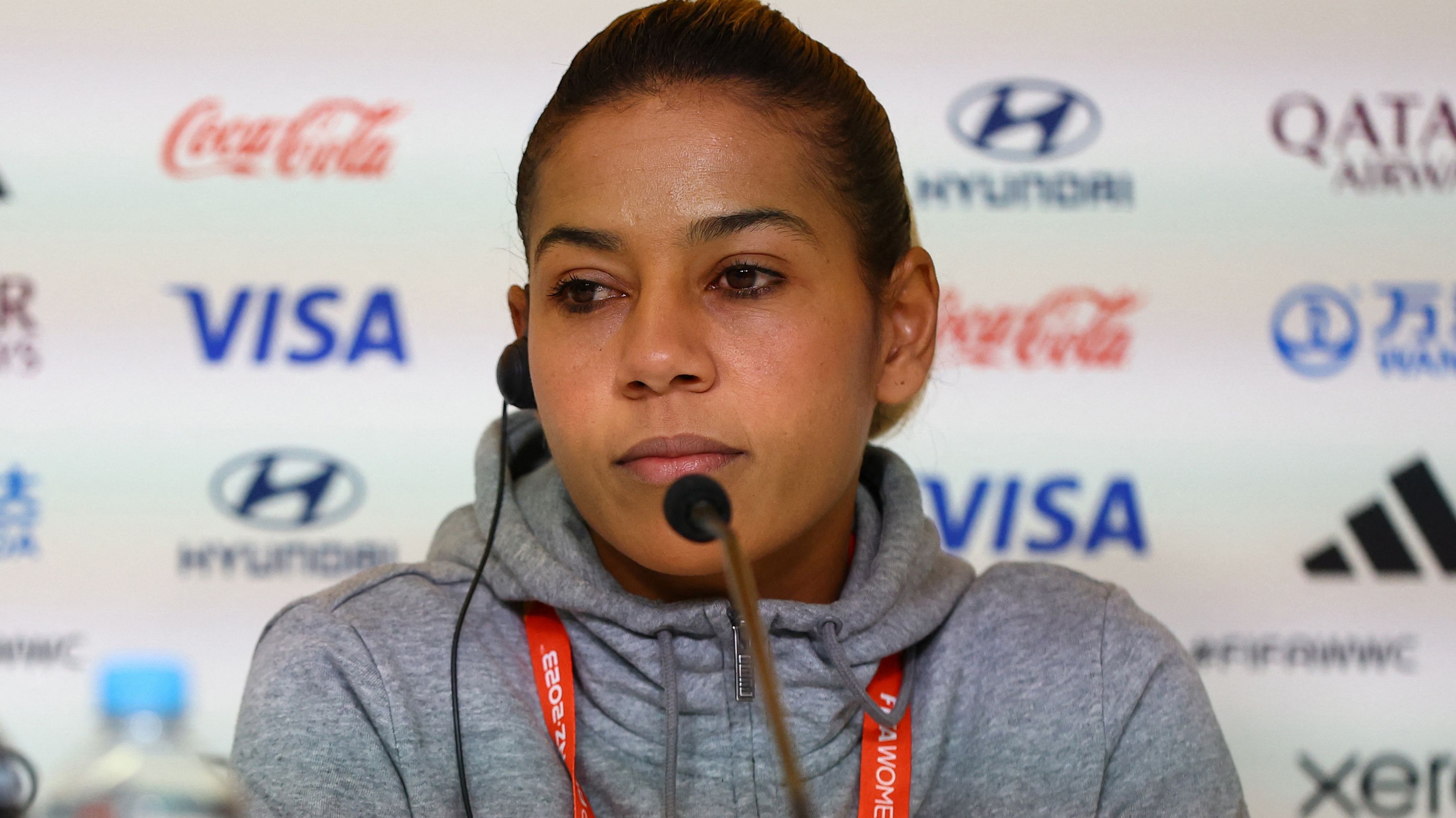 Soccer Football - FIFA Womens World Cup Australia and New Zealand 2023 - Morocco Press Conference - Melbourne Rectangular Stadium, Melbourne, Australia - July 23, 2023 Morocco&#x27;s Ghizlane Chebbak during the press conference REUTERS/Hannah Mckay