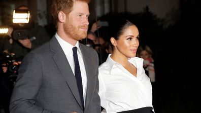 Britain's Prince Harry and Meghan, Duchess of Sussex arrive at the annual Endeavour Fund Awards in London, Thursday, Feb. 7, 2019.