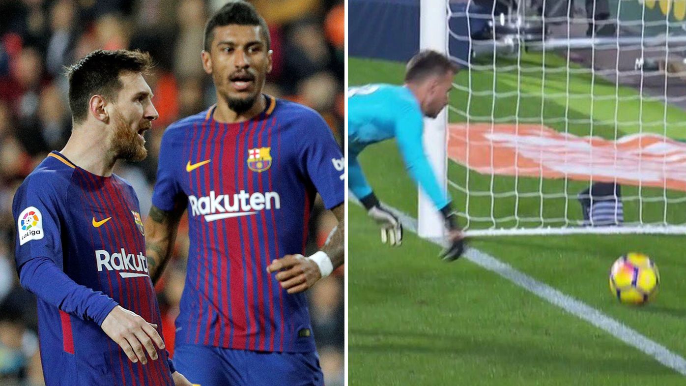 Football: Barcelona star Lionel Messi robbed of goal after referee howler in clash against Valencia