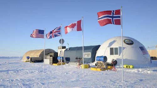 A base camp for submarine sea ice exercises in the Beaufort Sea off Alaska's north coast. (AAP)