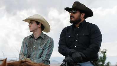 Finn Little as Carter and Cole Hauser as Rip in Yellowstone Season 5 