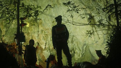 The regional government confirmed all 13 players from the football team are safe following the mammoth search operation in the Tham Luang caves in Chiang Rai. Picture: AP