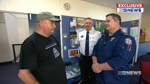 Today, Bill met the paramedic who came to his attention for the first time since surviving the heart attack. Picture: 9NEWS.