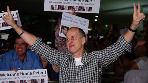 Greste on his arrival home in February. (9NEWS)