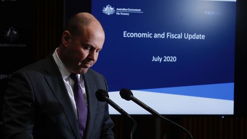 Treasurer Josh Frydenberg during a press conference to deliver an economic statement.