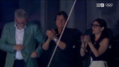 Tom Cruise in crowds at Olympic Games swimming day 1