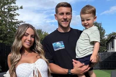 Holly Hagan with her husband and their son