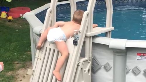 The two-year-old's actions led his parents to issue a warning about pool safety. (Facebook: Keith Wyman)  