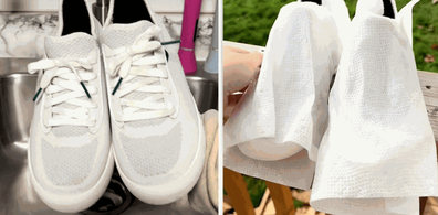 @nottheworstcleaner shows hack on how to clean white shoes