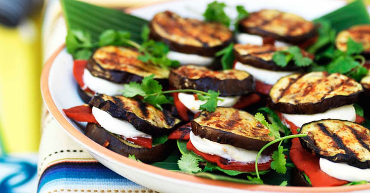 Eggplant 'quesadillas' with spinach, mozzarella and roasted red capsicum - 9Kitchen