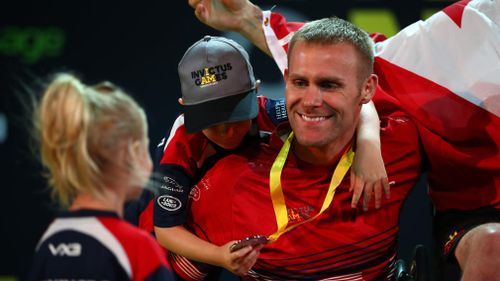 Omrod greets family during the Invictus Games 2017. (Getty)