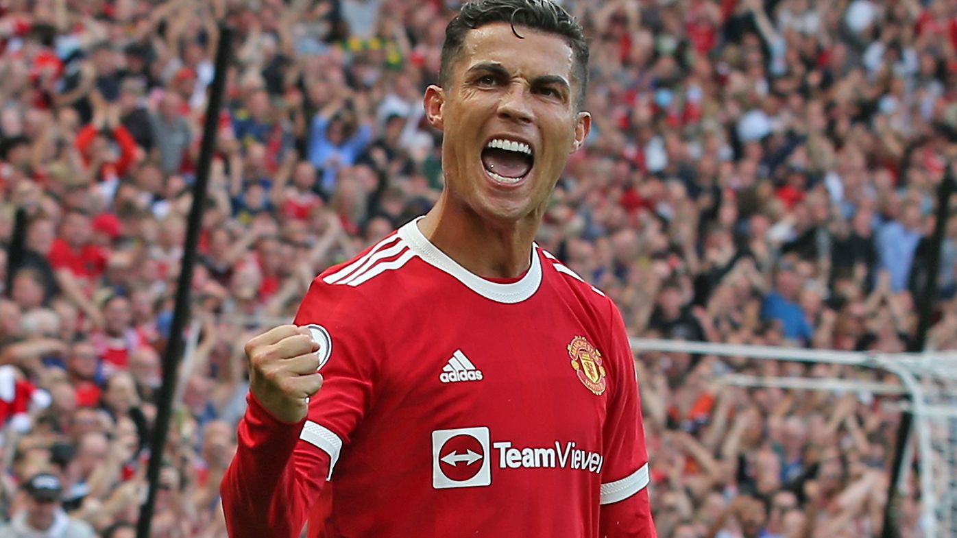  Cristiano Ronaldo of Manchester United celebrates scoring their second goal 