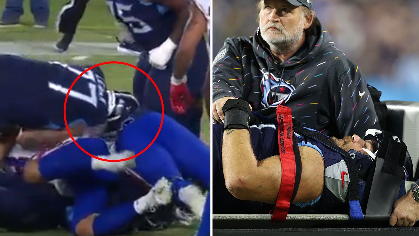 Tennessee Titans player Taylor Lewan carted off after scary NFL collision on field