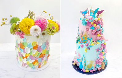 Homemade cakes by Orlando's Sweets; flower paint brush cake and under the sea cake