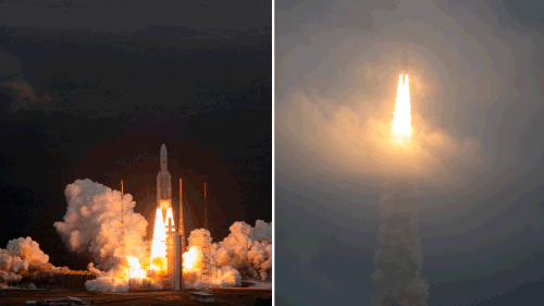 Arianespace's Ariane 5 rocket with NASA's James Webb Space Telescope onboard, lifts off Saturday, Dec. 25, 2021