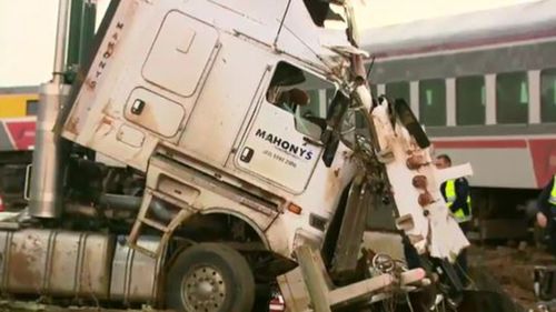 The 41-year-old truck driver was airlifted to Royal Melbourne Hospital in a serious condition. (9NEWS)