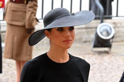 Meghan, Duchess of Sussex arrives for the funeral service of Queen Elizabeth II at Westminster Abbey in central London, Monday Sept. 19, 2022. 