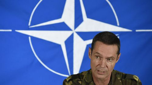 Senior NATO official Brigadier general Nico Tak speaks during a press conference focused on Ukraine crisis. (Getty Images)