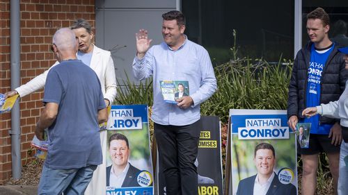 Nathan Conroy, Liberal candidate in the Dunkley byelection, at a pre-polling booth.