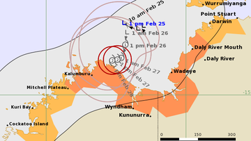 A tropical low is located in the Timor Sea, about 330 kilometres west of Darwin.