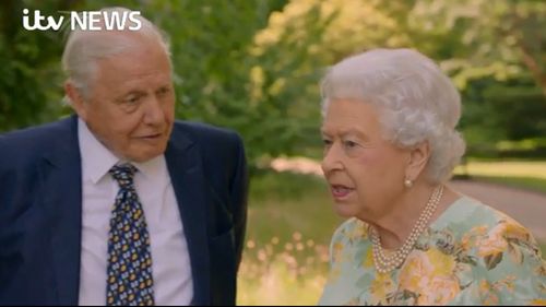 Sir David Attenborough interviewed the Queen about her Queen’s Commonwealth Canopy project. (ITV/Supplied)