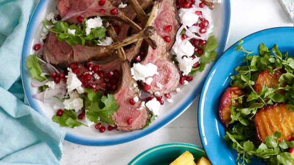 Spiced lamb cutlets with pomegrante and feta recipe